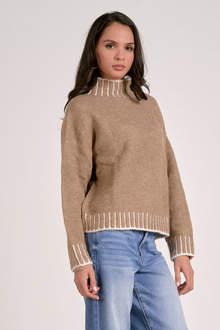 Stitched Piping Sweater in Tan