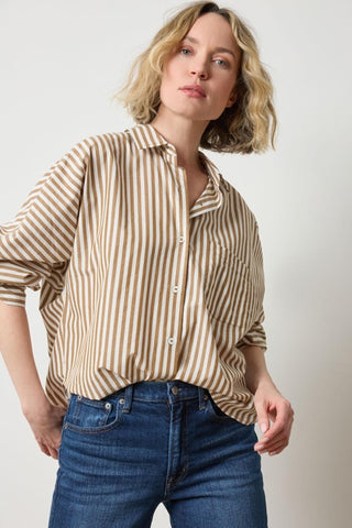 Dolman Sleeve Button Down Shirt in Dijon/Talc Stripe
