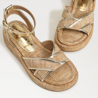 Nylie Platform Ankle Strap Sandal In Bleached Beechwood