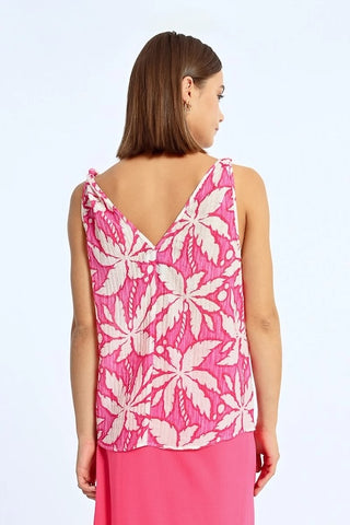 Freya Tie Shoulder Tank Top in Pink Caracol