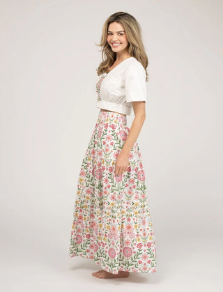 Abby Skirt in Pink Folk Flower
