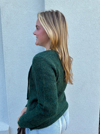 Green Textured Knit Sweater
