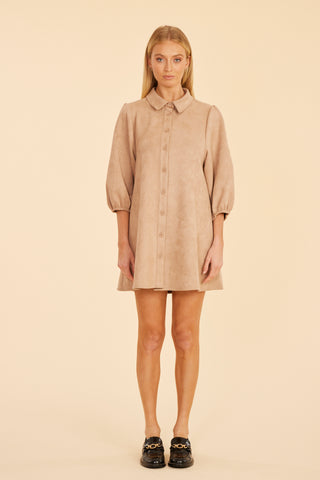 Faux Suede Exaggerated Sleeve Dress in Camel