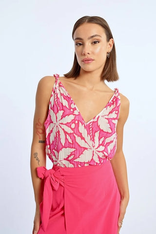 Freya Tie Shoulder Tank Top in Pink Caracol