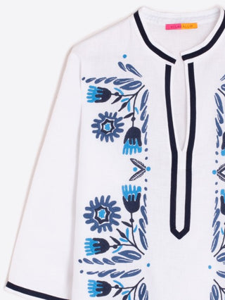 White Linen Kaftan Mini Dress