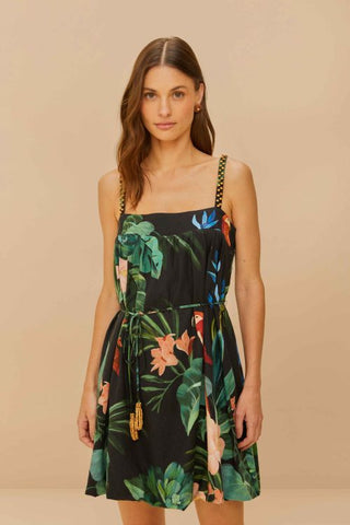 Midnight Macaw Fiesta Black Sleeveless Dress