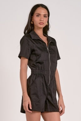 Short Sleeve Romper in Black