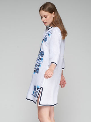 White Linen Kaftan Mini Dress