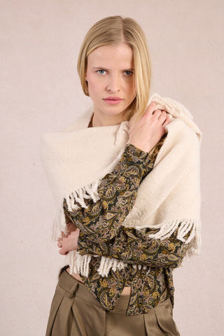 Knitted creme fringe scarf