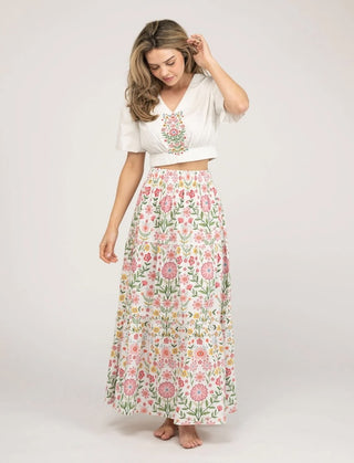 Abby Skirt in Pink Folk Flower