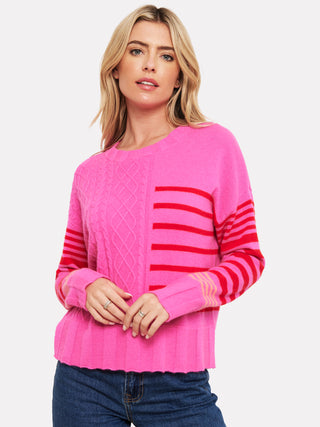 Callie Cable Stripe Sweater in Diva Pink