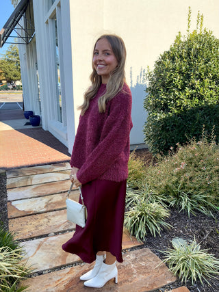 Textured Knit Sweater in Burgundy