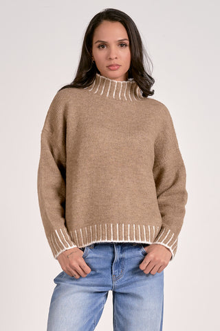 Stitched Piping Sweater in Tan