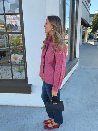Cotton Blouse in Red Gingham