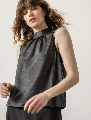 Sparkle Sleeveless Mock Neck in Black Sparkle