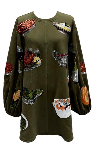 Queen of Turkey Sweatshirt Dress in Olive
