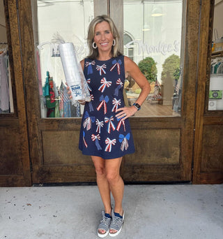 Navy Bow Tank Dress in Red White and Blue
