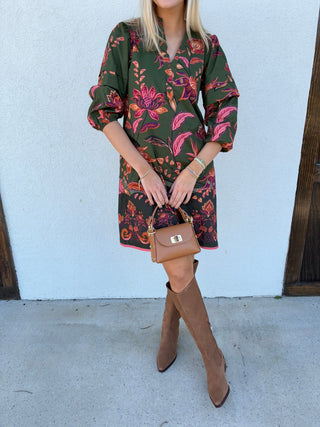 Freya Dress in Olive Trail
