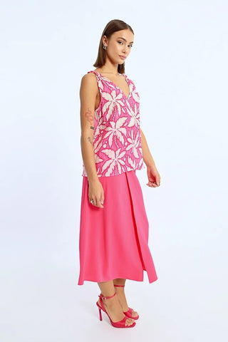 Freya Tie Shoulder Tank Top in Pink Caracol