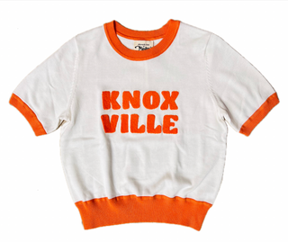 Knoxville Short Sleeve Sweater in Orange/White