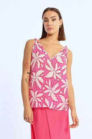 Freya Tie Shoulder Tank Top in Pink Caracol