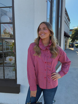 Cotton Blouse in Red Gingham