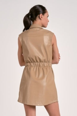 Sleeveless Faux Leather Dress in Macciato