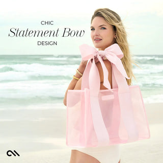 Bow Beach Tote with Phone Pouch in Ballet Pink