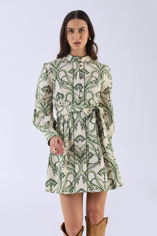 Mini Belted Dress in Fern Green