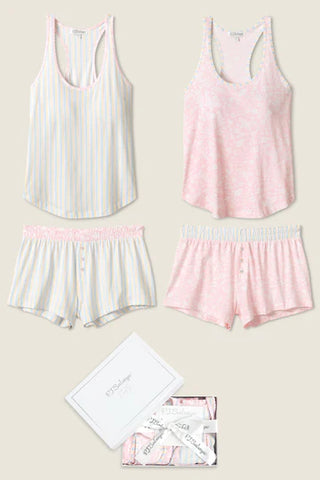 PJ Gift Set in Floral/Stripe in Ivory/Pink