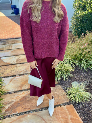Textured Knit Sweater in Burgundy