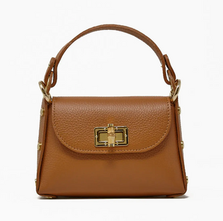 Genuine Italian Leather Bamboo Clasp, Crossbody Bag in Camel