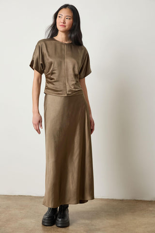 Satin Bias Maxi Skirt in Parsley