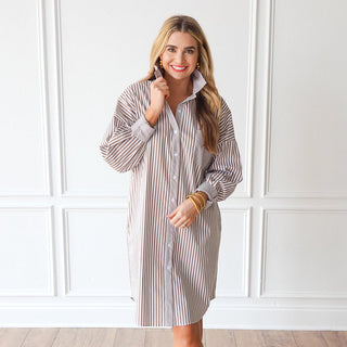Frances Dress in Camel Stripe