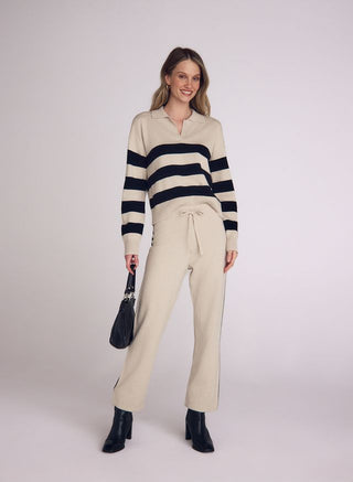Side Stripe Straight Leg Pant in Oat & Black