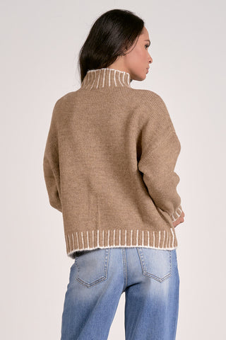 Stitched Piping Sweater in Tan