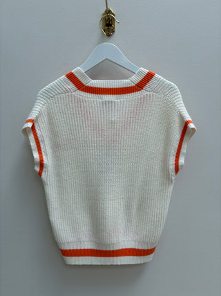 Mckenna Tennessee Sweater Vest in Ivory/Orange