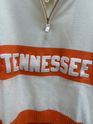 Madison Tennessee Quarter Zip in Ivory/Orange Block