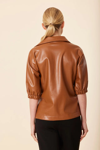 V-Neck Short Sleeve Top in Saddle