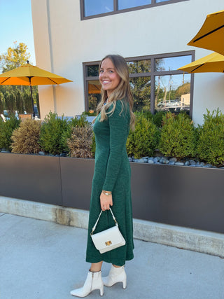 Ribbed Knit Midi Dress in Green