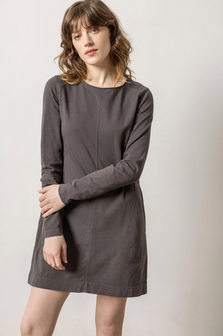 Front Seam Crewneck Dress in Iron