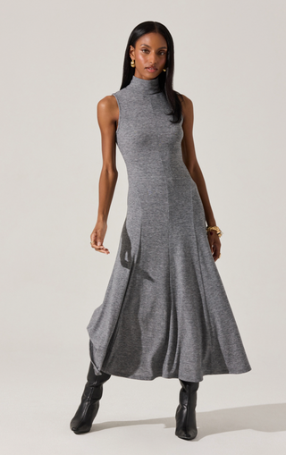 Grey Sleeveless Maxi Dress with High neck