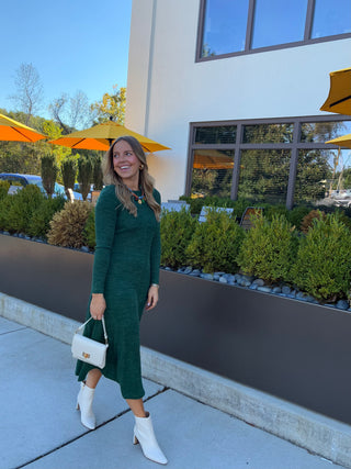 Ribbed Knit Midi Dress in Green