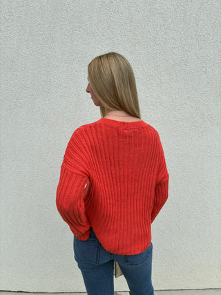 Miles Cropped Cotton Crew in Sunset Red