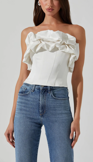 Sarahi Strapless Ruffled Corset Top in White