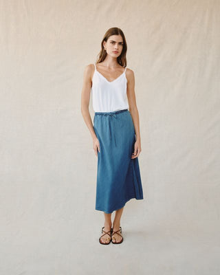 Bias Skirt with Tie in Moonlit Wash
