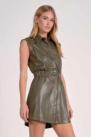 Sleeveless Leather Dress in Pine
