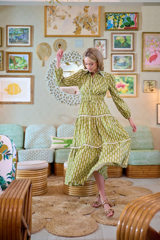 Banyan Long Sleeve Dress in Green Leaf