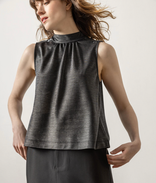 Sparkle Sleeveless Mock Neck in Black Sparkle
