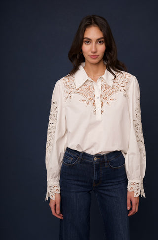 Callum Embroidered Top in Egret